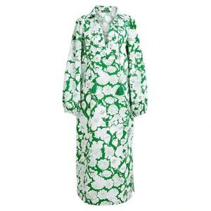 J. CREW V-neck Tunic Dress in Kelly Green Floral 100% Cotton Poplin Medium